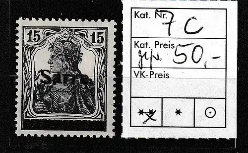 Saargebiet, Mi.-Nr. 7 in C-Farbe, **, gepr. Burger BPP.