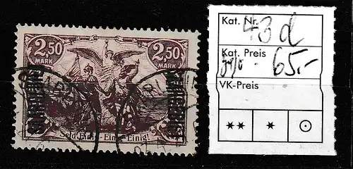 Saargebiet, Mi.-Nr. 43  in d-Farbe, gest., gepr. Burger BPP