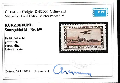 Saargebiet, Flugpostmarken 1932 postfrisch, KBefund Geigle