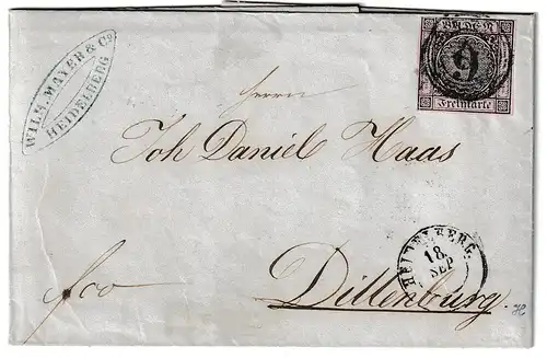 Baden: Nr. 4b EF auf kompl. Brief ab Heidelberg (NSt. 57), geprüft