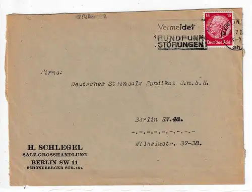 Dt. Reich: Ortsbrief mit EF Hindenburg 15 Pfg.