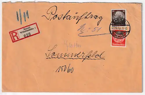 Dt. Reich 1932: 50 Pfg. Hindenburg (Waffel-Wz.) auf Postauftrag