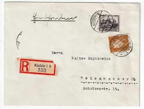 Dt. Reich 1932: Nothilfe Schloss Marburg auf Einschreibbrief