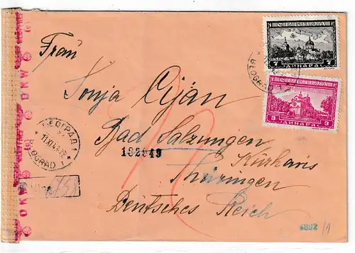 Dt. Besetzg. Serbien: Einschreib-Bedarfsbrief nach Thüringen