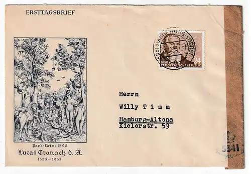 DDR: Cranach auf Brief nach Hamburg mit britischer Zensur