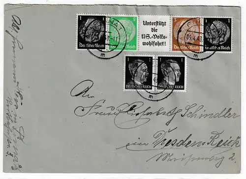 3. Reich: Einheitgeberstreifen portorichtig auf Fernbrief