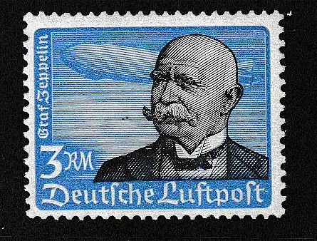 3. Reich: 3 RM Graf Zeppelin mit waager. Gummierung, **, Gepr. Schlegel 