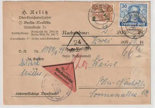 Berlin Goethe: Nachnahmebrief mit MiF 30 Pfg. Goethe, gepr.