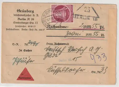 Berlin - Glocke rechts, 40 Pfg.EF auf Nachnahmebrief