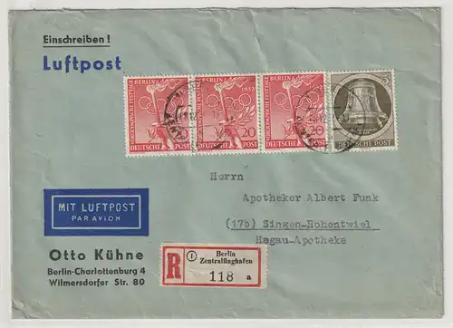 Berlin - Vorolympiade: 20 Pfg 3x + ZuF auf LP-Einschreibbrief