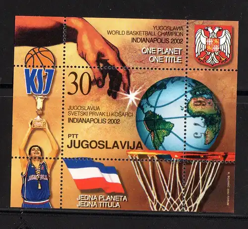 Jugoslawien Block 54 (Basketball-WM 2002), ** (MNH)