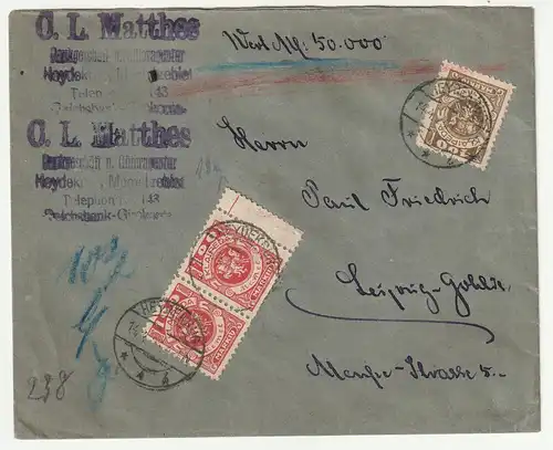 Memel: Wertbrief nach Leipzig, Befund Haslau BPP