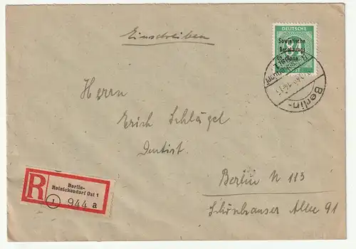Berlin-R-Brief mit 84 Pfg. SBZ-Aufdruck