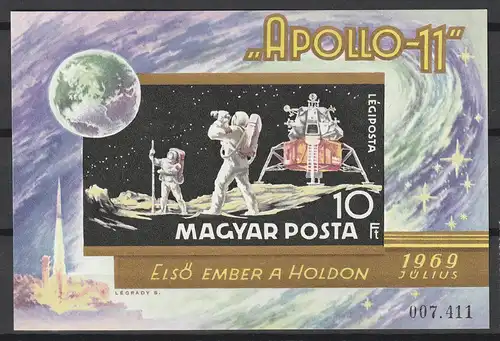 Ungarn geschnitten: Block Apollo 11 (1969), MNH **