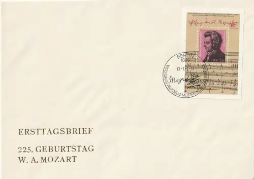 DDR, FDC Block 62 - Mozart Geburtstag