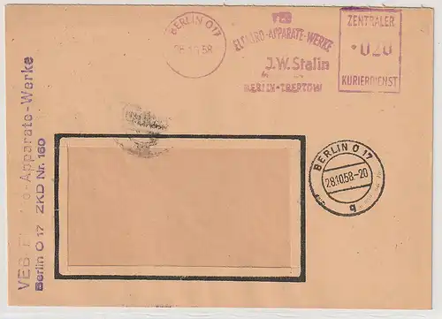 DDR: ZKD-Brief mit Freistempel "EAW  J.W. Stalin"