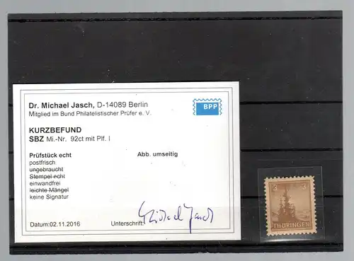 SBZ Thüringen Mi.-Nr 92ct mit PF. I, ** einwandfrei