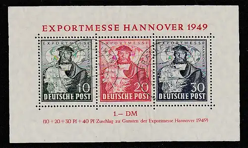 Bizone: Hannovermesseblock mit Bedarfsstempel, geprüft Schlegel