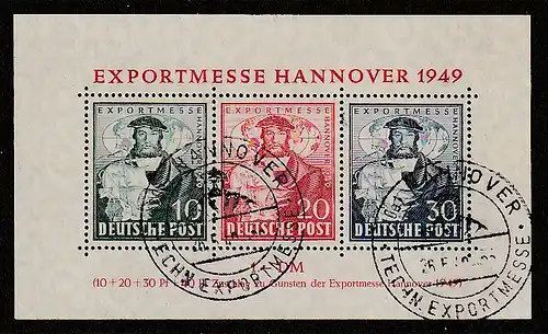 Bizone: Hannovermesseblock mit Sonderstempel, geprüft Schlegel