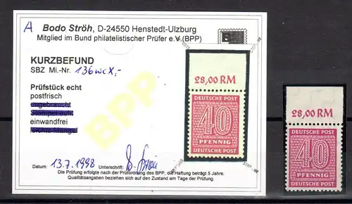 SBZ-Westsachsen, Mi.-Nr 136 Xc **,vom Oberrand, Befund.Ströh