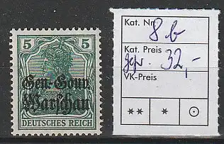 Dt. Bes. Polen: Nr. 8 in Farbvariante b, postfrisch (MNH), geprüft