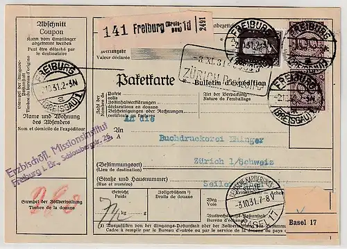 DR: Kompl. Auslands-Paketkarte mit u.a. 80 Pfg. Hindenburg