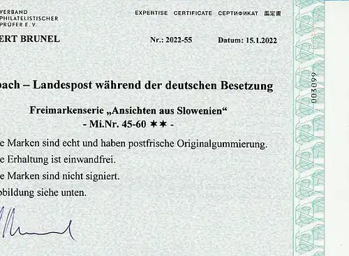 Dt. Besetzung Laibach: 1 - 20 ** (MNH), Befund Kleymann "einwandfrei"