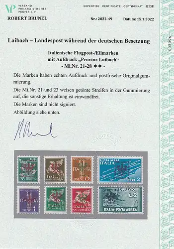 Dt. Besetzung Laibach: 21 - 28 ** (MNH), Attest Brunel