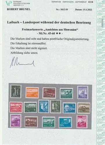 Dt. Besetzung Laibach: 45 - 60 ** (MNH), Attest Brunel