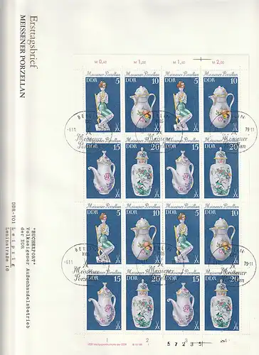 DDR, Meißner Porzellan (I) in Zd-Bögen auf "Jumbo"-FDCs