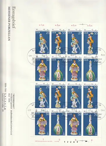 DDR, Meißner Porzellan (I) in Zd-Bögen auf "Jumbo"-FDCs