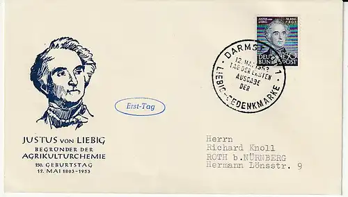 Bund: FDC Justus von Liebig, 1953
