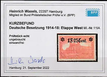 Dt. Bes. 1. WKrieg: Etappe West Nr. 11 IA * (MLH), Befund Wasels