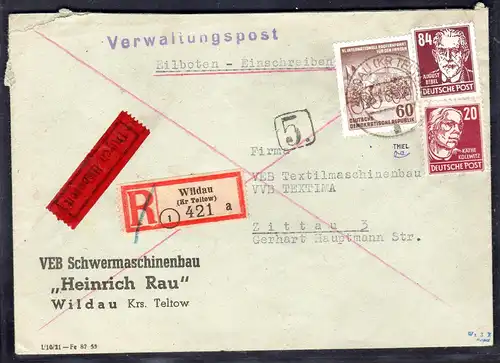 DDR : 84 Pfennig Köpfe II  ZuF auf Eilb.-R-Brief, Befund Mayer