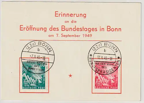 Bund: FDC  Eröffnung des Bundestages 1949