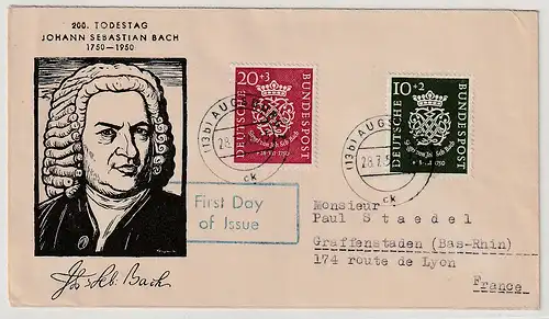 Bund: FDC  Bach-Todestag, 1950