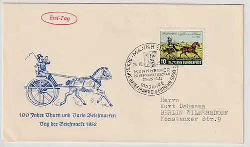 Bund: FDC  Postkutsche Thurn&Taxis, 1952