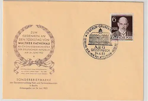 Berlin: FDC  6 Pfg. Mnner Berlins (Rathenau), 1953