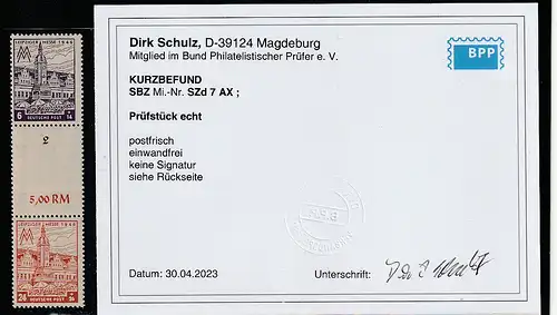 SBZ-Westsachsen SZd 7 AX, einwandfrei postfrisch (MNH), KBefund Schulz