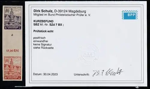 SBZ-Westsachsen SZd 7 BY, einwandfrei postfrisch (MNH), KBefund Schulz