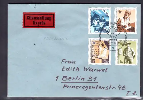 Berlin, FDC Mi.-Nr. 342-5, als Eilboten gelaufen, mit Ak-St.
