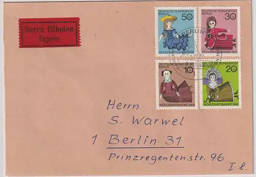 Berlin, FDC Mi.-Nr. 322-5, als Eilboten gelaufen, mit Ak-St.