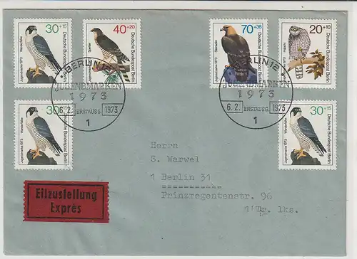 Berlin, FDC Mi.-Nr. 442-45, als Eilboten gelaufen, mit Ak-St.