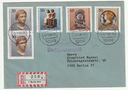 Berlin: "Kunstschätze 1984" FDC, gelaufen als R-Satzbrief