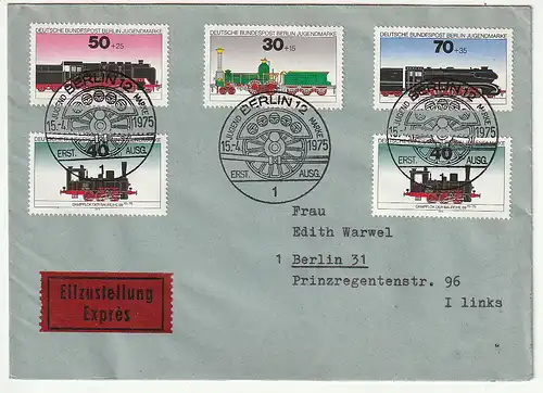 Berlin: "Lokomotiven 1975", FDC, gelaufen als Eil-Satzbrief