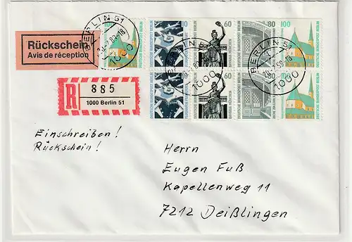 Berlin: HBl 23 portorichtig auf R-Brief mit Rückschein