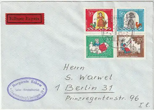 Berlin: "Frau Holle 1967" FDC, als Eilbrief gelaufen.