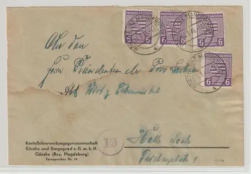 SBZ/Prov. Sachsen: Postmeistertrenng Görzke 4x auf Bedarfsbrief