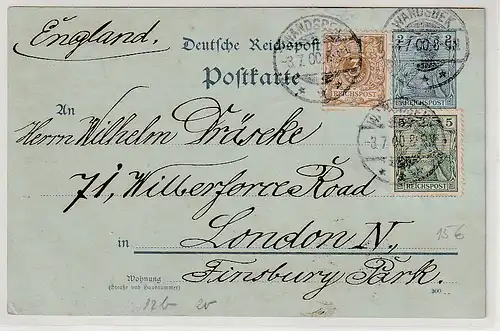 DR: Karte nach London mit Mischfrankatur Krone/Germania