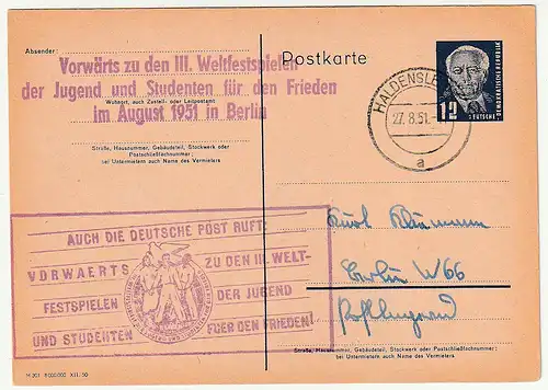 DDR: Losungsstempel "Auch die Deutsche Post ruft:..."